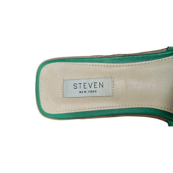 Steven New York Green Leather H Strap Slides Sandals Square Toe Women’s Size 8.5 - Picture 7 of 12